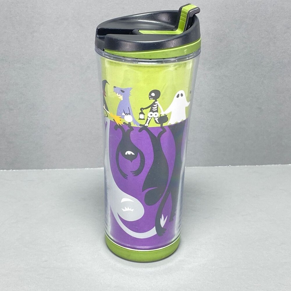 Starbucks 2008 Halloween Tumbler 12 Oz Green & Purple With Lid